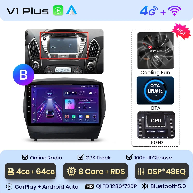 Junsun Car Radio For Hyundai Tucson 2 ix35 2009 - 2015 wireless CarPlay Android Auto car intelligent systems No 2 din 2din DVD