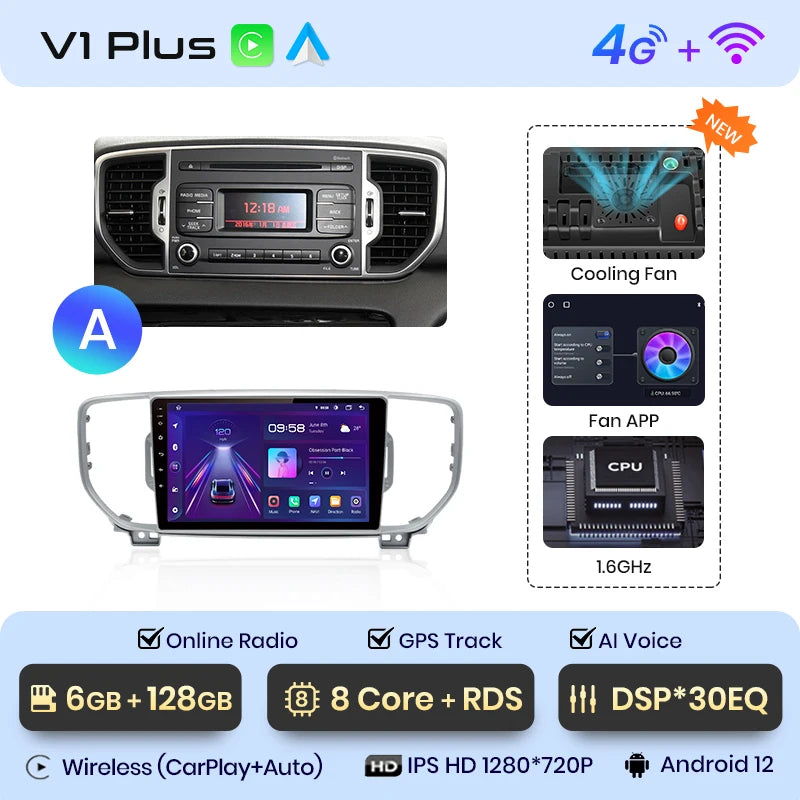 Junsun V1 AI Voice Wireless CarPlay Android Auto Radio For Kia Sportage 4 QL 2016 - 2018 4G Car Multimedia GPS 2din autoradio