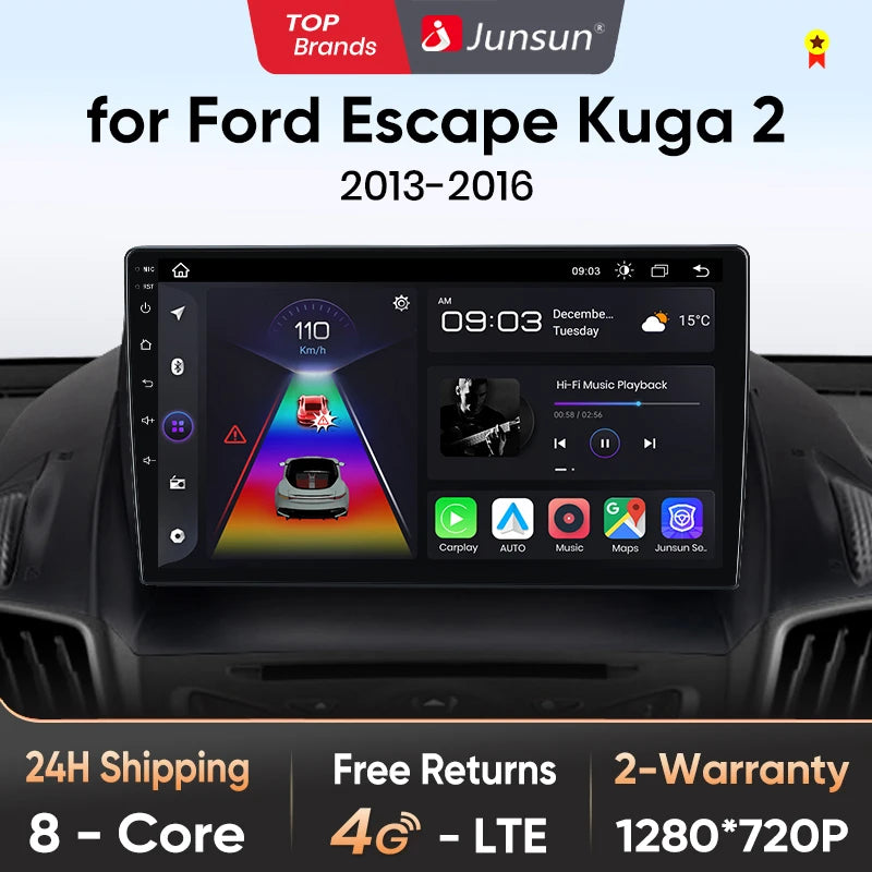Junsun V1 pro 2 DIN Android Auto Radio para Ford Escape Kuga 2 C-MAX 2013-2016 Carplay 4G Car Multimedia GPS 2 DIN Autoradio 