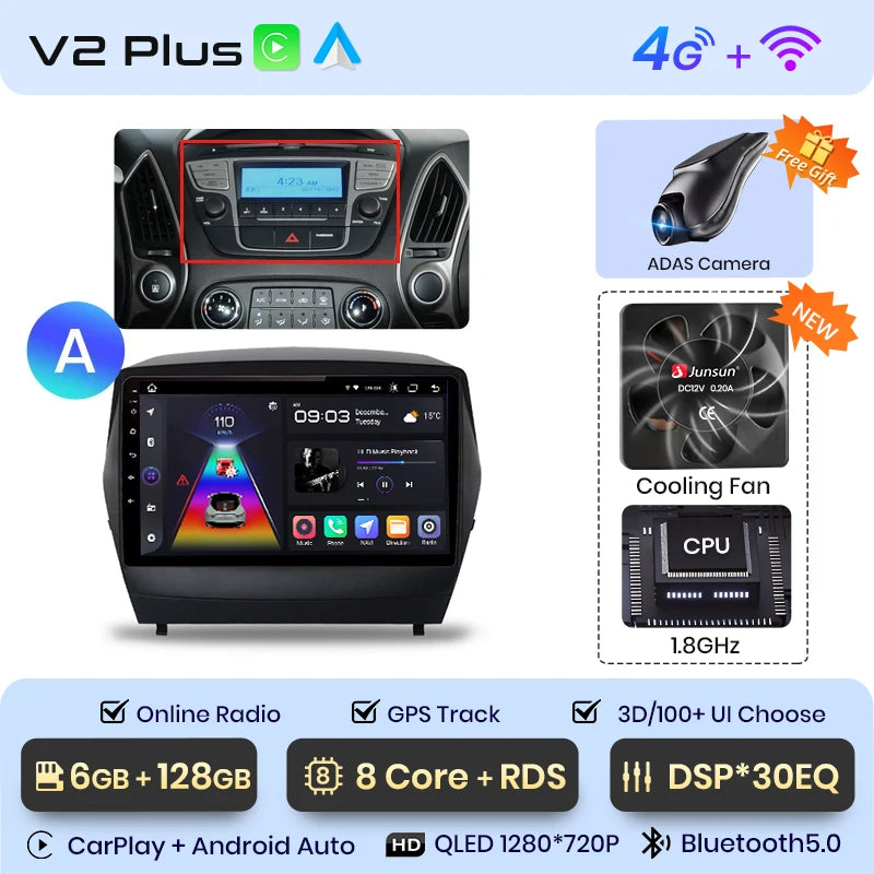 Radio Junsun para Hyundai Tucson 2 ix35 2009-2015 con CarPlay inalámbrico, Android Auto, sistema inteligente para coche, 2 DIN, DVD. 