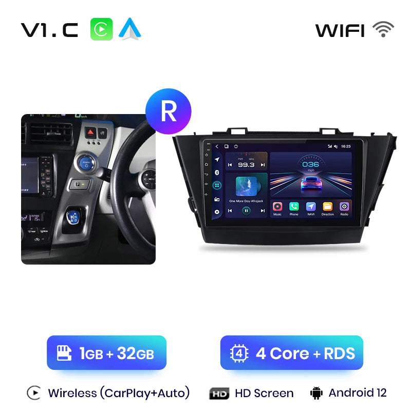 Junsun V1 AI Voice Wireless CarPlay Android Auto Radio for Toyota Prius Plus V Alpha 2012-2017 Car Multimedia GPS 2din autoradio