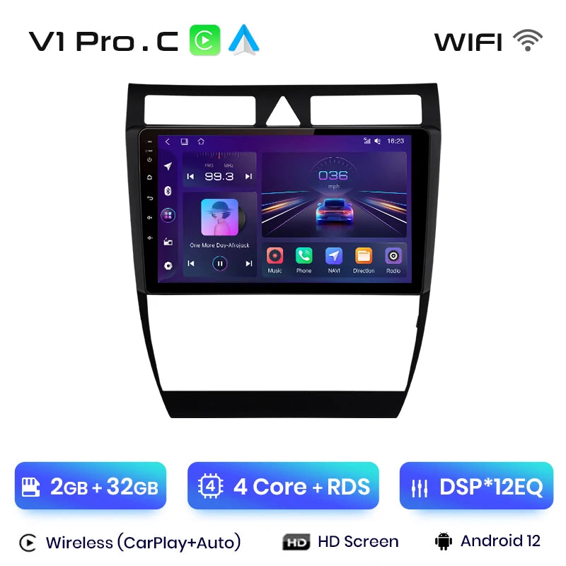 Junsun V1 AI Voice Wireless CarPlay Android Auto Radio For Audi A6 C5 1997-2004 S6 RS6 4G Car Multimedia GPS 2din autoradio