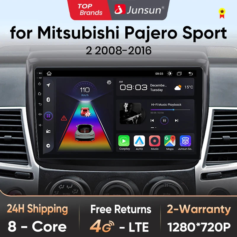Junsun V1 Plus Car Radio For Mitsubishi Pajero Sport 2 L200 Triton 2008 - 2016 wireless CarPlay Android Auto No 2 din 2din DVD