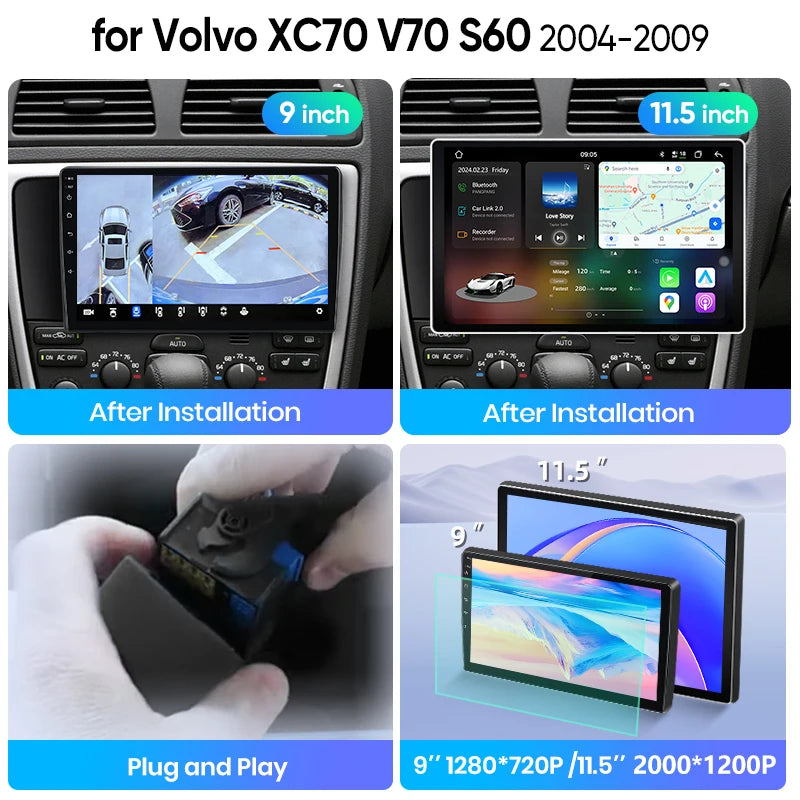 Junsun Wireless CarPlay Car Radio For Volvo XC70 V70 S60 2004 - 2014 Android Multimedia