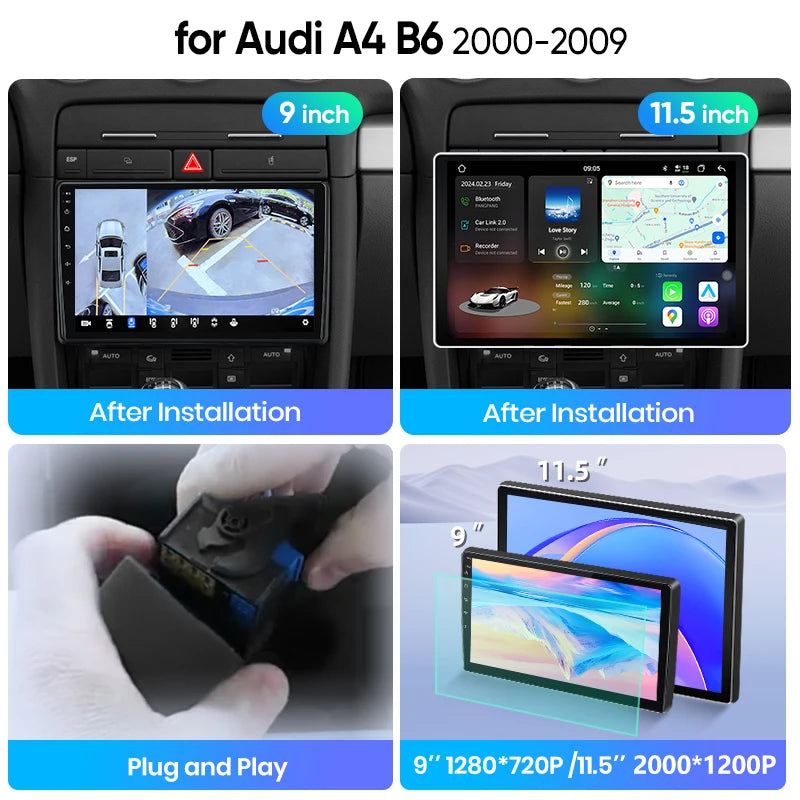 Junsun Wireless CarPlay Car Radio For Audi A4 B6 2000 20012002 2003 2004-2009 Android Multimedia