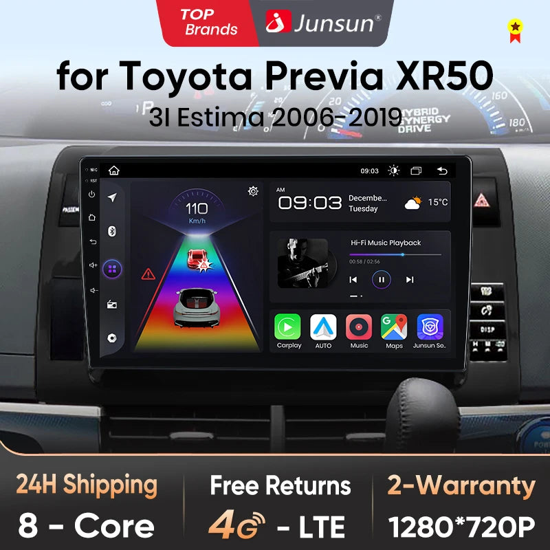 Radio Junsun con CarPlay inalámbrico y Android Auto para Toyota Previa XR50 3 III Estima 2006-2019, sistemas inteligentes para coche, RDS, Bluetooth, WiFi 