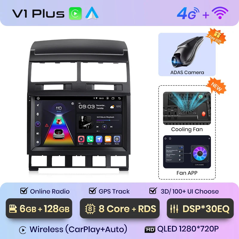 Junsun V1pro AI Voice 2 DIN Android Auto Radio para Volkswagen Touareg 2002-2010 Carplay 4G Car Multimedia GPS 2 DIN Autoradio 