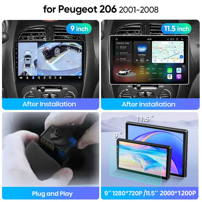 Junsun Wireless CarPlay Car Radio For Peugeot 206 2001 2002 2003 2004-2008 Android Multimedia