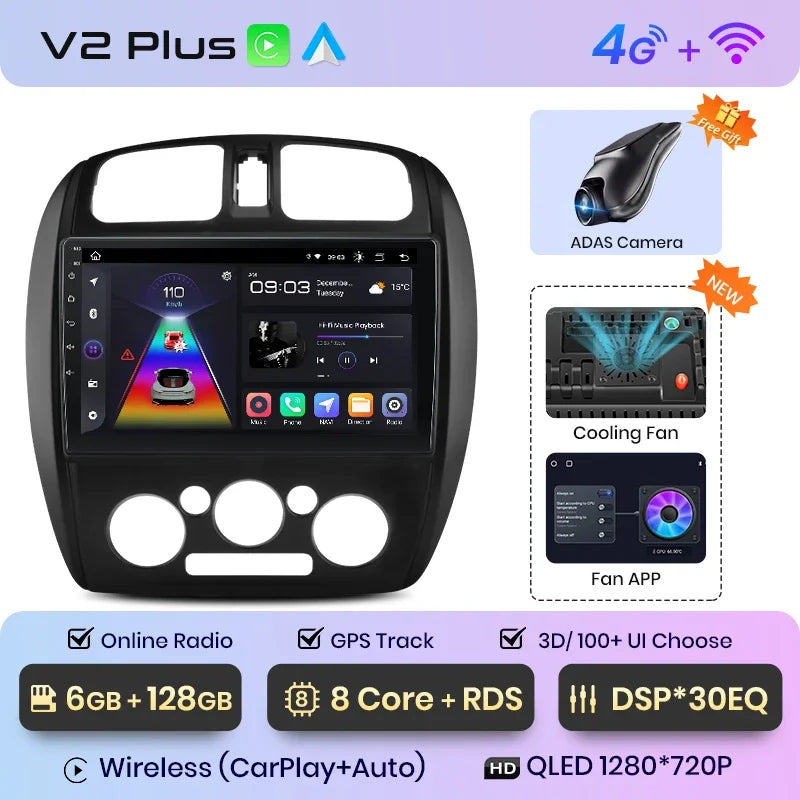 Junsun Wireless CarPlay Android Auto Radio For MAZDA 323 HAIMA FREEMA FORD LASER 2002-2008 Car Intelligent Systems RDS BT WiFi