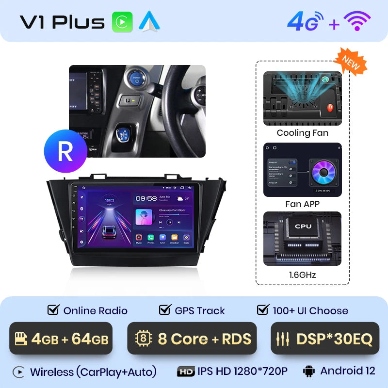 Junsun V1 AI Voice Wireless CarPlay Android Auto Radio for Toyota Prius Plus V Alpha 2012-2017 Car Multimedia GPS 2din autoradio