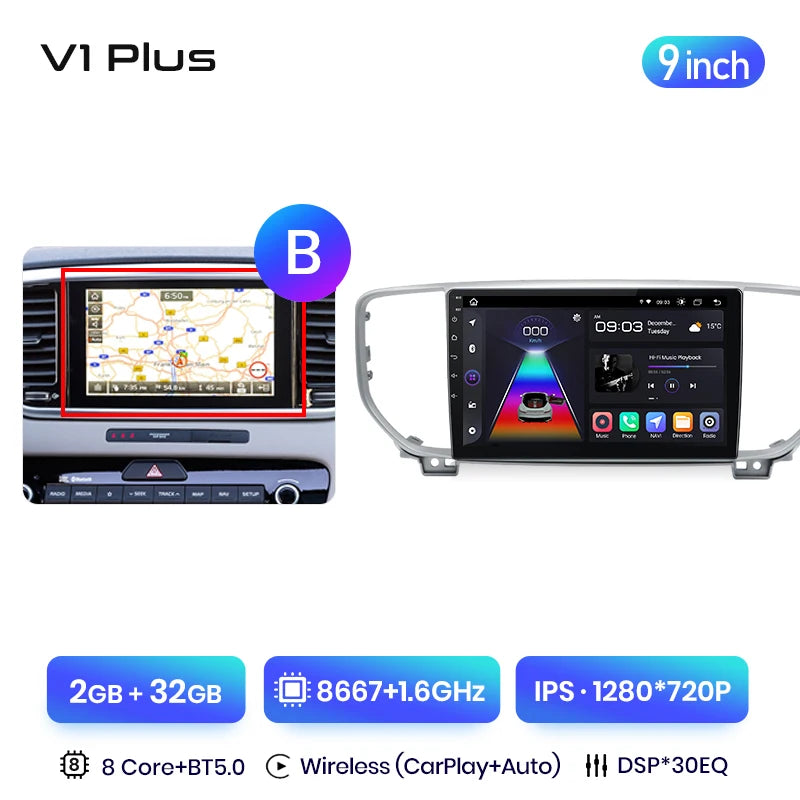 Junsun V3 Plus 2K Android 13 Wireless CarPlay Android Auto Car Intelligent Systems for Kia Sportage 4 QL 2018-2021 Autoradio