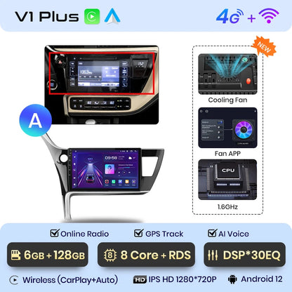Radio Junsun V1pro con voz IA y Android Auto, multimedia para Toyota Corolla 11, Auris E180 (2017-2019), CarPlay, GPS, 2DIN 