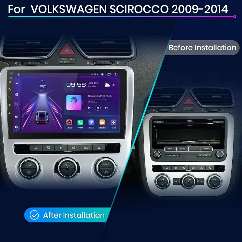 Junsun Wireless CarPlay Android Auto Radio For VOLKSWAGEN SCIROCCO 2009 2010-2014 Car Intelligent Systems RDS BT WiFi 2 din