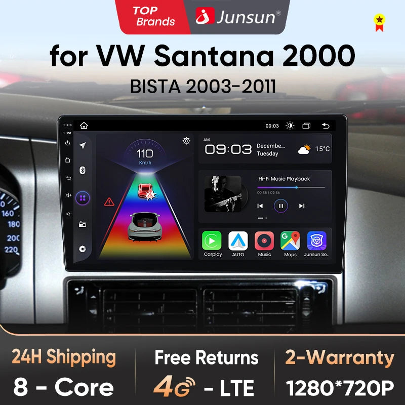 Junsun CarPlay inalámbrico Android Auto Radio para VW SANTANA 2000 BISTA 2003 2004-2011 Sistemas inteligentes para coche RDS BT WiFi 2 DIN 
