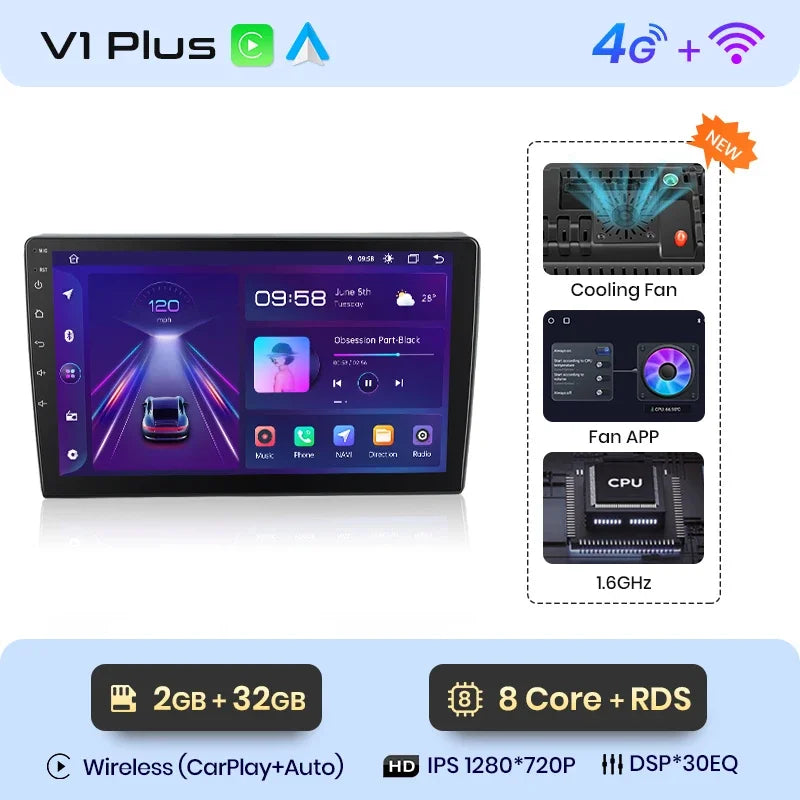 Junsun CarPlay inalámbrico Android Auto Radio para VOLKSWAGEN POLO 2004 2005 2006-2010 Sistemas inteligentes para coche RDS BT WiFi 2 DIN 