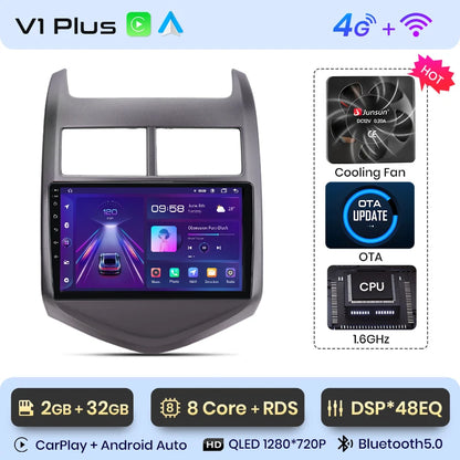 Radio Junsun V1 Plus para Chevrolet Aveo 2 Sonic T300 2011-2015 con CarPlay inalámbrico, Android Auto, 2 DIN, DVD. 