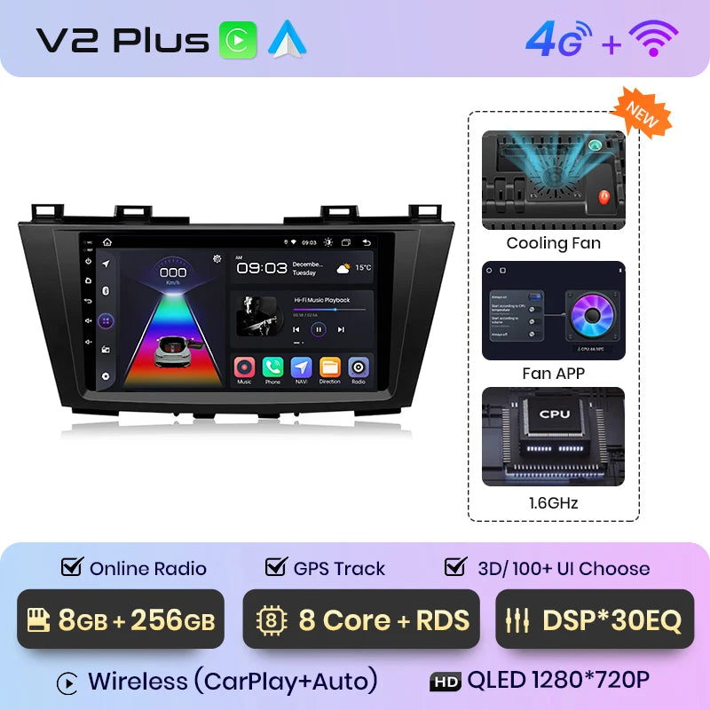 Junsun V1 AI Voice Wireless CarPlay Android Auto Radio For MAZDA 5 2010-2015 4G Car Multimedia GPS 2din autoradio