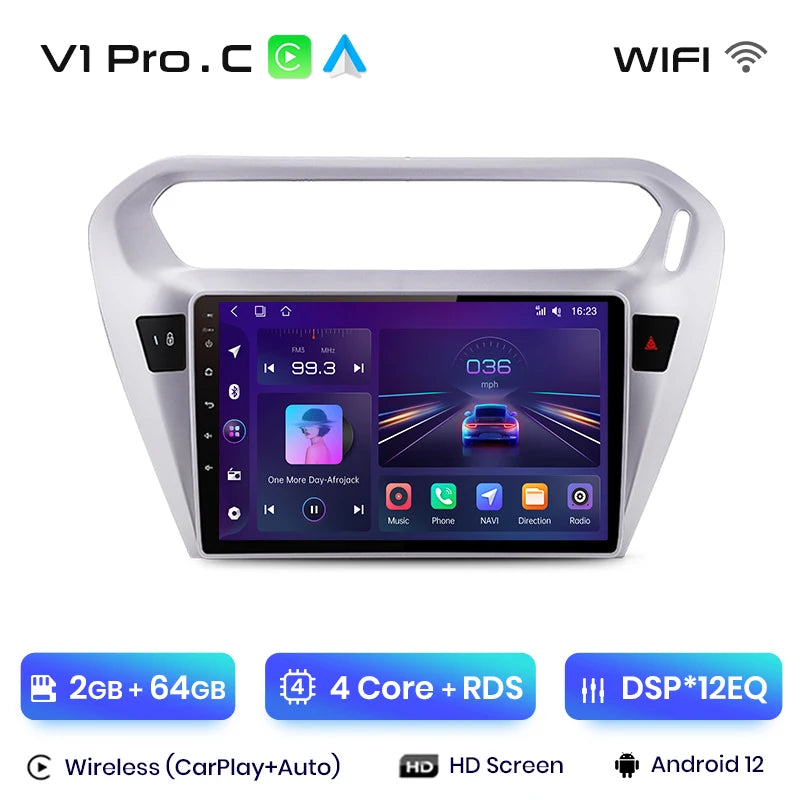 Radio Junsun V1 Plus para Peugeot 301 y Citroën Elysee (2013-2018), inalámbrica, CarPlay, Android Auto, 2 DIN, DVD. 