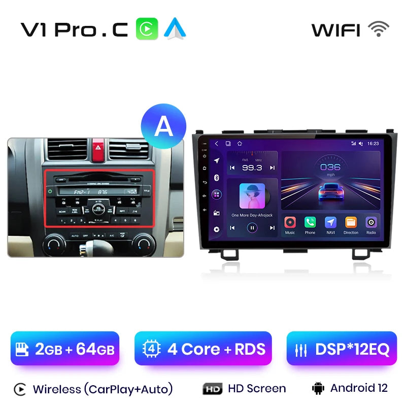 Radio de coche Junsun V1 con CarPlay inalámbrico y Android Auto para Honda CR-V 3 RE CRV 2007-2011, GPS, sistemas inteligentes para coche, autorradio inteligente. 