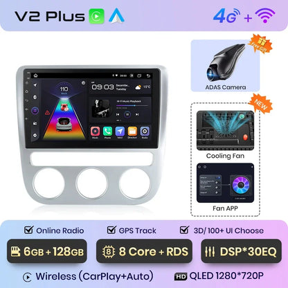 Junsun CarPlay inalámbrico Android Auto Radio para VOLKSWAGEN SCIROCCO 2009 2010-2014 Sistemas inteligentes para coche RDS BT WiFi 2 DIN 