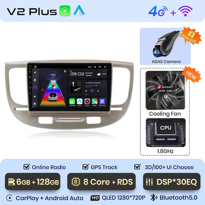Radio Junsun V1 Plus para Kia RIO 2 2005-2011 con CarPlay inalámbrico, Android Auto, sistema inteligente para coche, 2 DIN, DVD. 