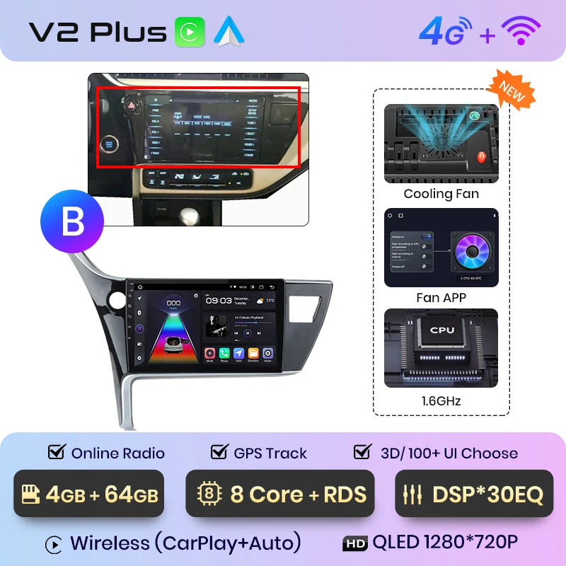 Junsun V1pro AI Voice Car Radio Android Auto Multimedia For Toyota Corolla 11 Auris E180 2017 - 2019 CarPlay GPS 2din autoradio
