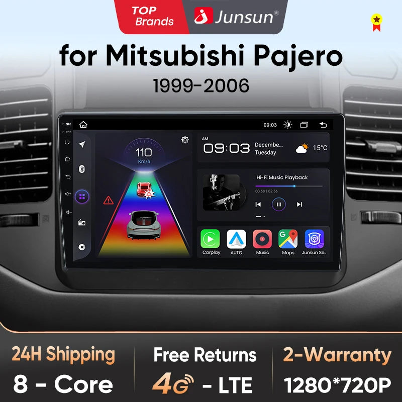 Junsun AI voice 4G LTE wireless CarPlay Android Auto Radio For Mitsubishi Pajero V60 V68 V73 1999-2006 Car Intelligent Systems Multimedia player Stereo RDS BT 2 din autoradio GPS Navi screen