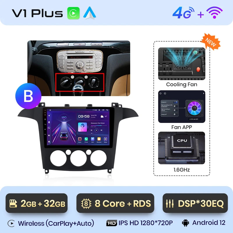Junsun V1pro AI Stimme 2 din Android Auto Radio Für Ford S-Max S max 2007 - 2015 Carplay 4G Auto Multimedia GPS 2din autoradio 