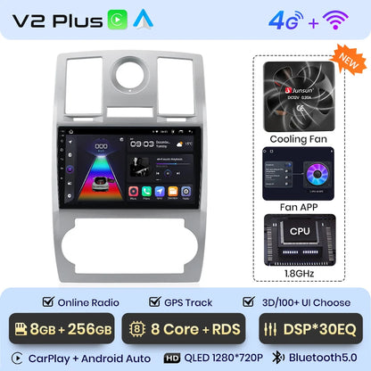 Radio Junsun para Chrysler 300C Aspen 2004-2008 con CarPlay inalámbrico, Android Auto, sistema inteligente para coche, 2 DIN, DVD. 