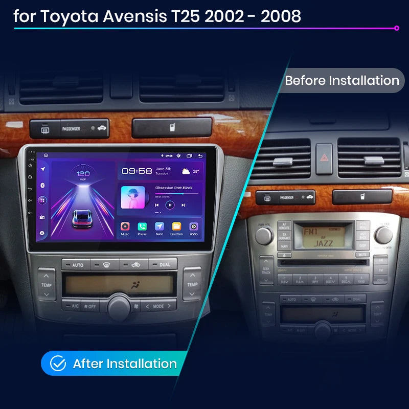 Junsun V1pro AI Voice 2 DIN Android Auto Radio para Toyota Avensis T25 2002-2008 Carplay Car Multimedia GPS 2 DIN autorradio 