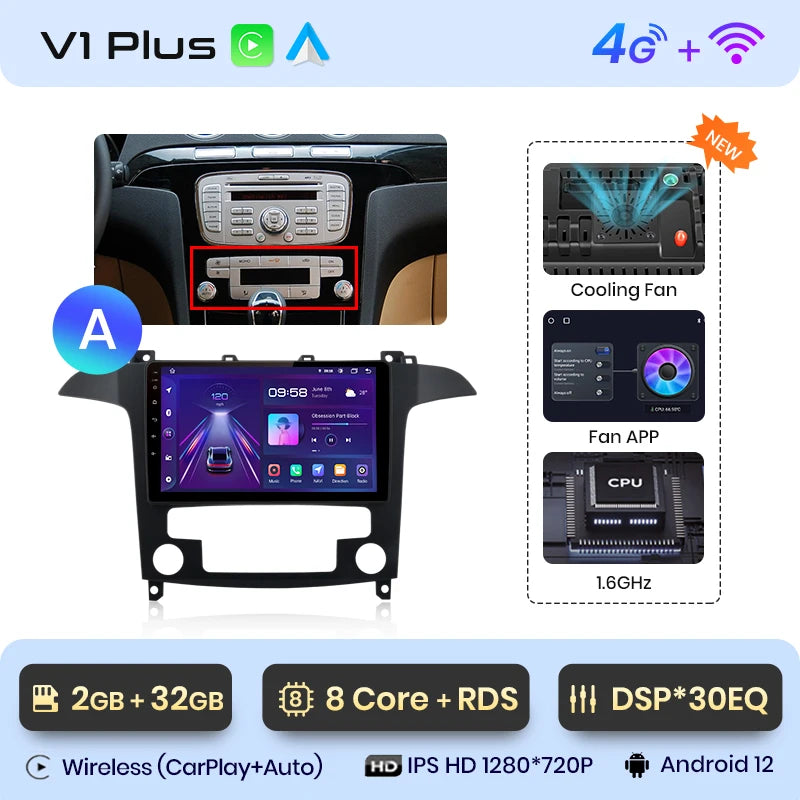 Junsun V1pro AI Stimme 2 din Android Auto Radio Für Ford S-Max S max 2007 - 2015 Carplay 4G Auto Multimedia GPS 2din autoradio 