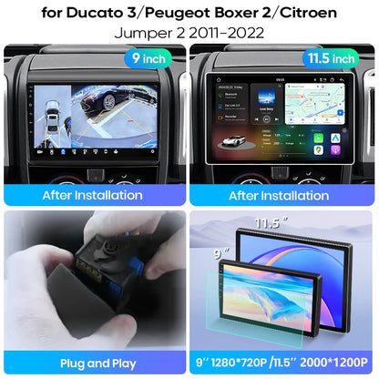 Junsun Wireless CarPlay Car Radio For Fiat Ducato 3 Peugeot Boxer 2 Citroen Jumpe 2 2011-2022 Android Multimedia