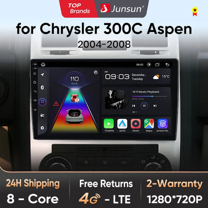 Radio Junsun para Chrysler 300C Aspen 2004-2008 con CarPlay inalámbrico, Android Auto, sistema inteligente para coche, 2 DIN, DVD. 