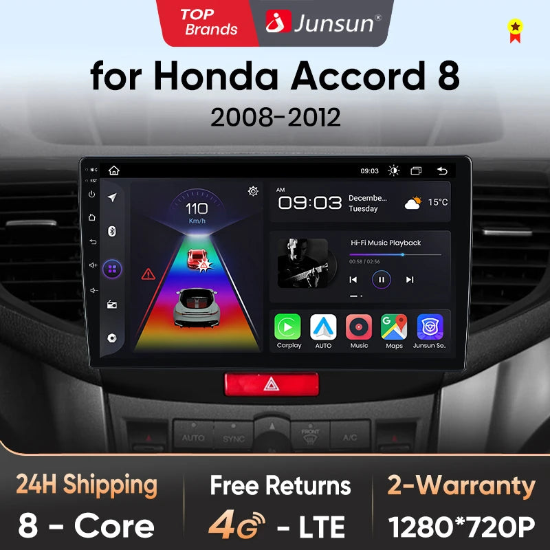 Junsun V1 AI Voice Wireless CarPlay Android Auto Radio For Honda Accord 8 2008-2012 4G Car Multimedia GPS 2din autoradio