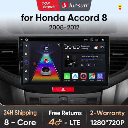 Junsun V1 AI Stimme Drahtlose CarPlay Android Auto Radio Für Honda Accord 8 2008-2012 4G Auto Multimedia GPS 2din autoradio 