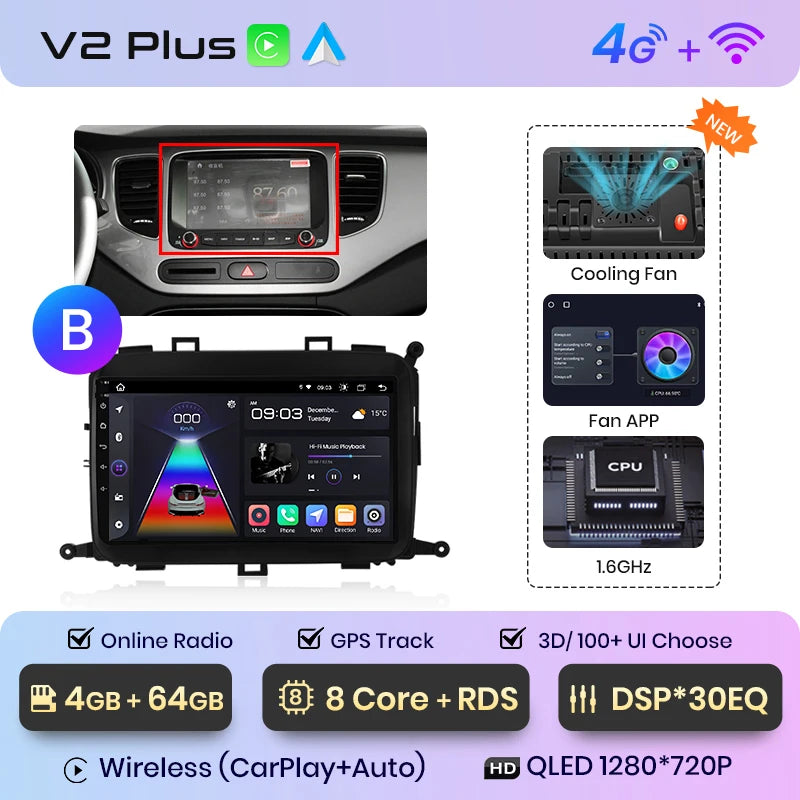 Junsun V1pro AI Voice 4G Carplay Android Auto Multimedia Player For Kia Carens 2013-2018 2din Car Radio GPS autoradio bluetooth