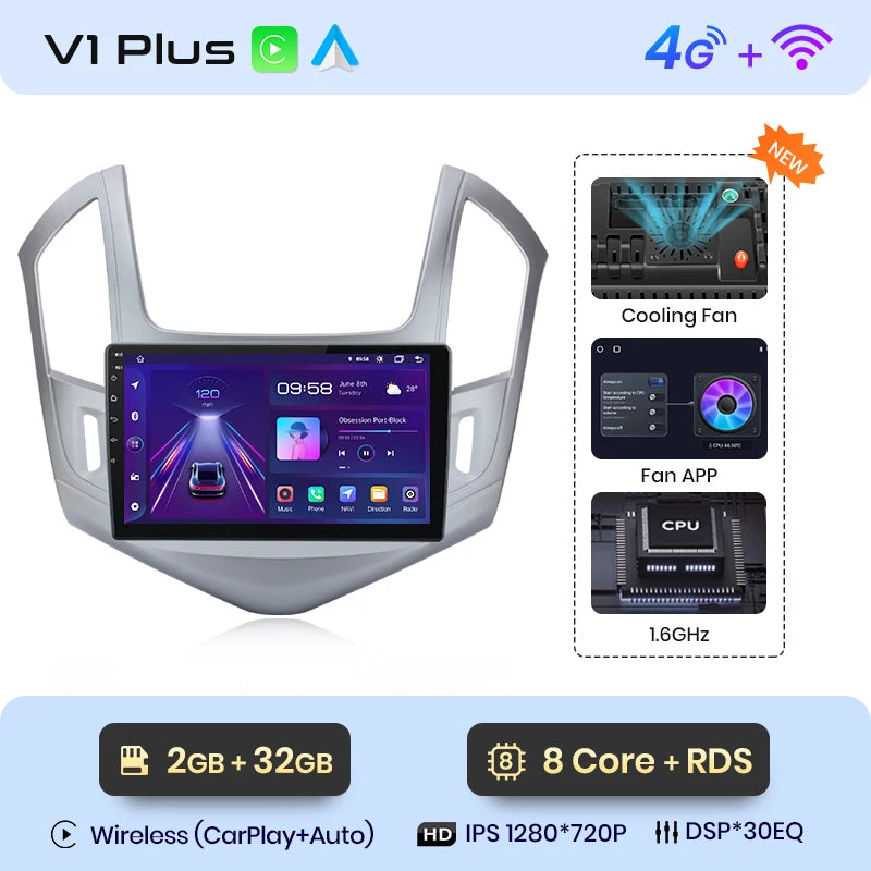 Junsun V1 AI Voice Wireless CarPlay Android Auto Radio For Chevrolet Cruze 2012-2015 4G Car Multimedia GPS 2din autoradio