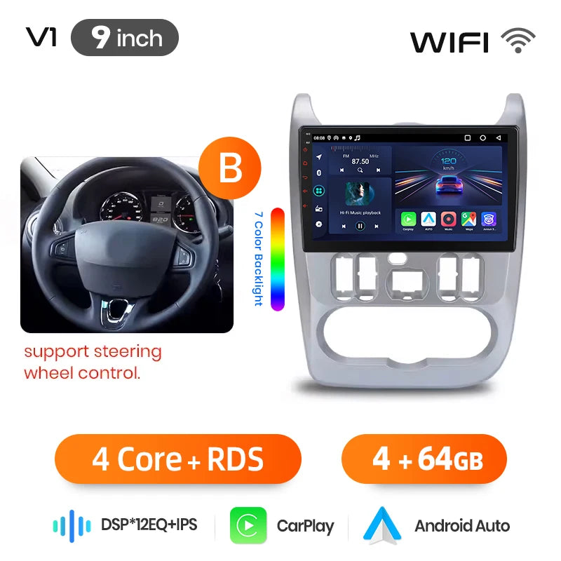 Junsun Android Auto Car Radio For Renault Logan 1 Sandero 2009 2010 2011-2013 Multimedia Wireless CarPlay SWC GPS Navi RDS DSP