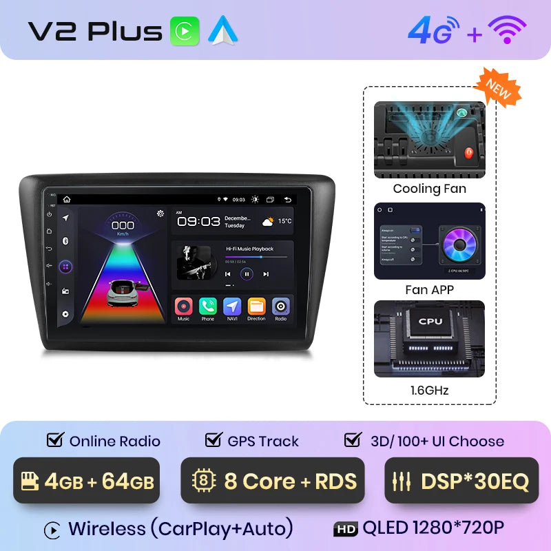 Junsun Drahtlose Android Auto Radio Für Skoda Rapid 2013 -2019 4G Auto Multimedia GPS 2din autoradio 