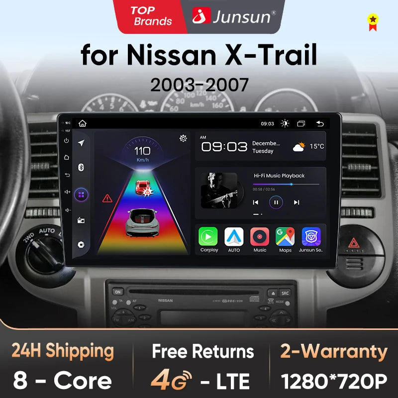Junsun CarPlay inalámbrico Android Auto Radio para NISSAN X-TRAIL Xtrail 2003 2004-2007 Sistemas inteligentes para coche RDS BT WiFi 2 DIN 