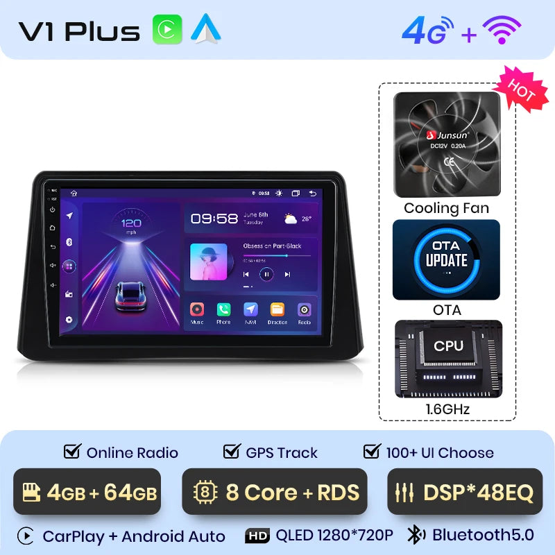 Radio Junsun V1 Plus para Opel Mokka 2012-2016 con CarPlay inalámbrico, Android Auto, sistema inteligente para coche, 2 DIN, DVD. 