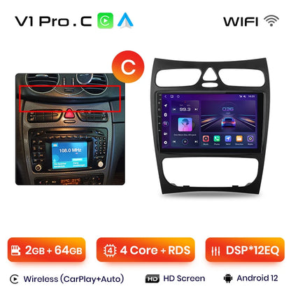 Radio para coche Junsun CarPlay Android Auto para Mercedes Benz Clase C Clase CLK W203 W209 S203 A209 2000-2005 Sistemas inteligentes Auto 