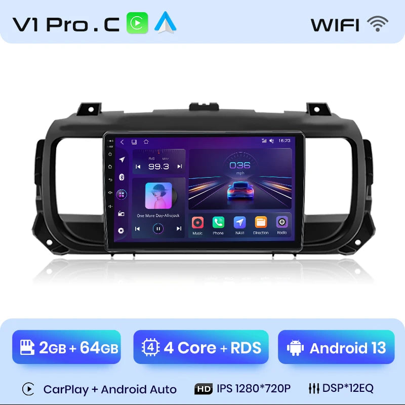 Radio Junsun para Peugeot Expert 3, Citroën Jumpy 3 SpaceTourer (2016-2021), inalámbrica, CarPlay, Android Auto, 2 DIN, DVD. 