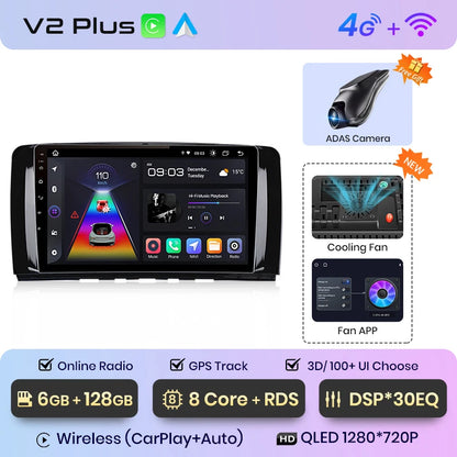 Junsun V1 - Radio inalámbrica con CarPlay y Android para Mercedes Benz Clase R (W251, R300, R280, R320, años 2005 a 2017) 