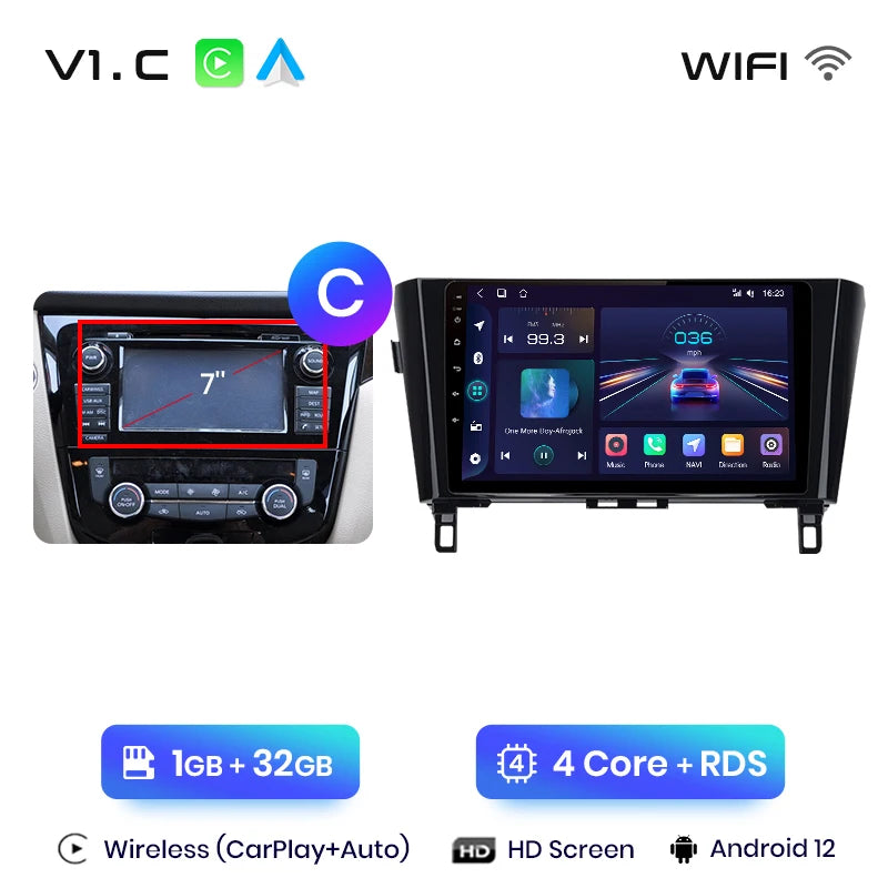 Junsun V1 - Radio inalámbrica con CarPlay y Android para Nissan Qashqai J11 X-Trail 3 T32 (2013-2017), GPS, 2DIN 