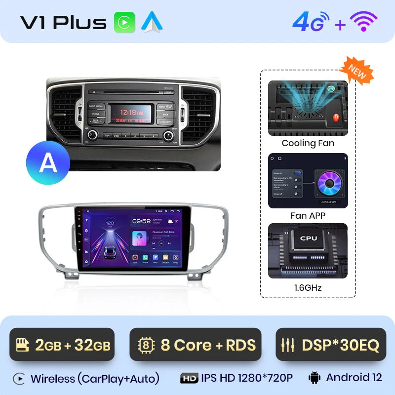 Junsun V1 AI Voice Wireless CarPlay Android Auto Radio For Kia Sportage 4 QL 2016 - 2018 4G Car Multimedia GPS 2din autoradio