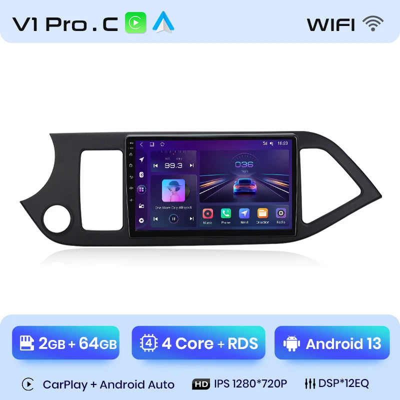 Junsun Autoradio für KIA Morning Picanto 2011–2016, kabelloses CarPlay Android Auto, intelligente Autosysteme, keine 2 Din, 2Din DVD 