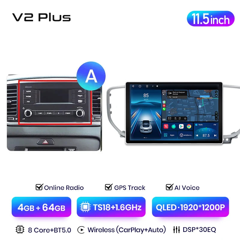 Junsun V3 Plus 2K Android 13 Wireless CarPlay Android Auto Car Intelligent Systems for Kia Sportage 4 QL 2018-2021 Autoradio