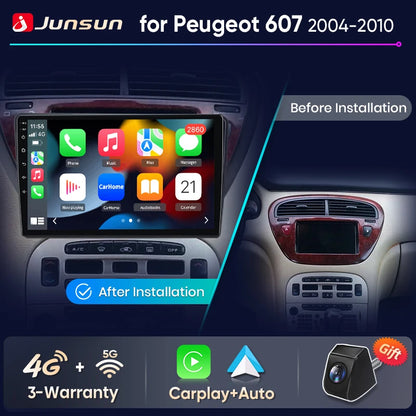 Junsun Wireless CarPlay Car Radio For Peugeot 607 2004 2005 2006 2007 2008-2010 Android Multimedia