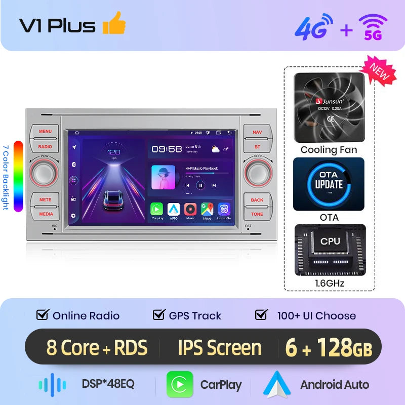 Junsun Wireless CarPlay Car Radio for Ford Focus Mondeo Fiesta Transit Kuga C-Max S-Max Galaxy Android Multimedia